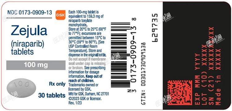 Zejula 100 mg tablet 30 count label