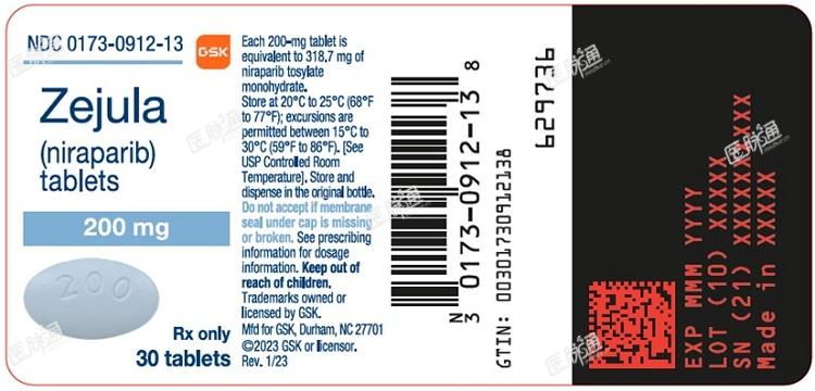 Zejula 200 mg tablet 30 count label