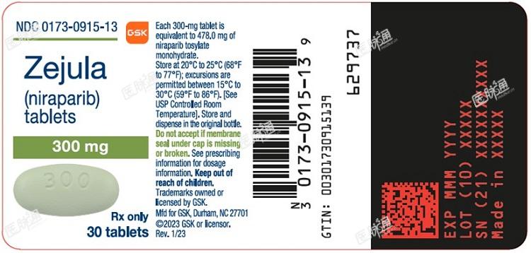 Zejula 300 mg tablet 30 count label