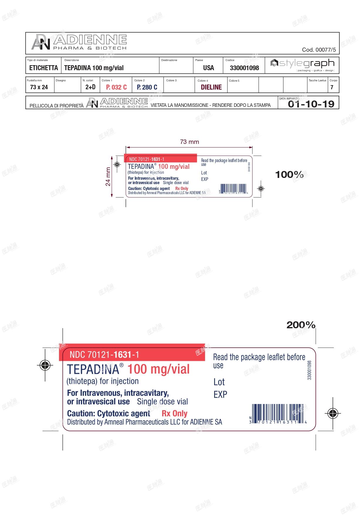 Tepadina 100 mg Label NDC: 70121-1631-1